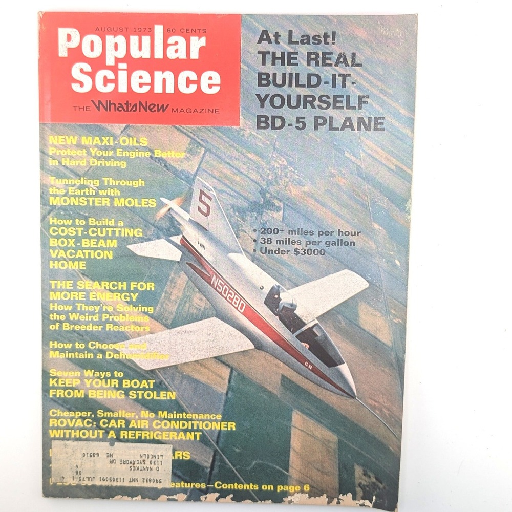Popular Science August 1973 BD-5 Plane Build-It-Yourself Vintage Magazine